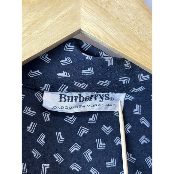 Vintage 80's Burberrys Blue Silk Button Up Blouse Size 6 Lapel Neck Long Sleeve - Picture 7 of 9